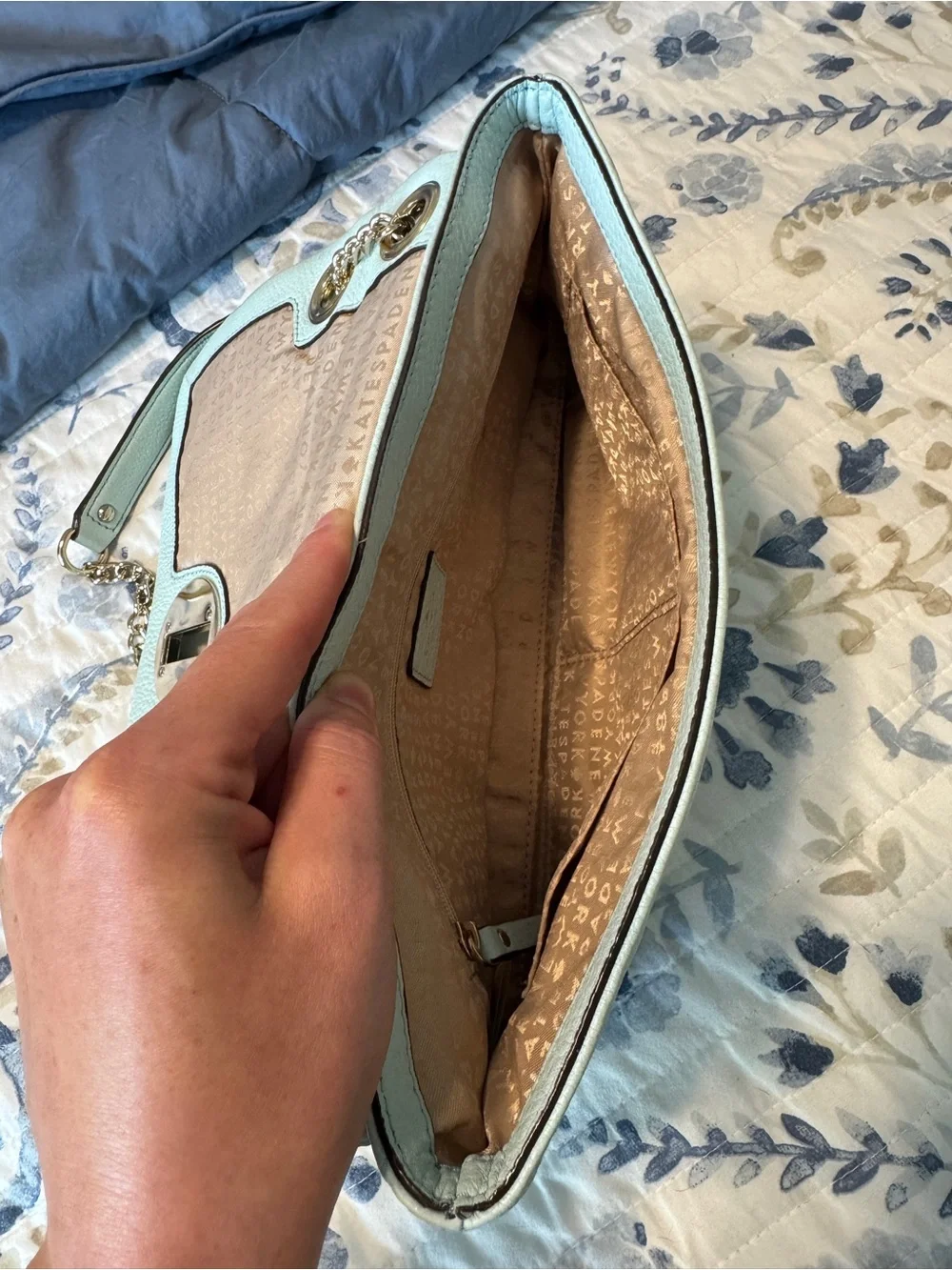 Quilted Light Blue Chain Strap Shoulder Bag